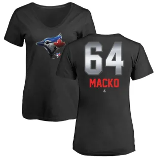 Women's Toronto Blue Jays Adam Macko Black Midnight Mascot V-Neck T-Shirt