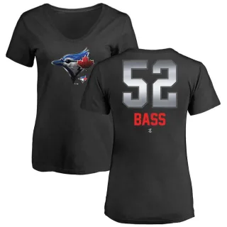 Women's Toronto Blue Jays Anthony Bass Black Midnight Mascot V-Neck T-Shirt