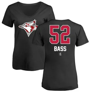 Women's Toronto Blue Jays Anthony Bass Black Name and Number Banner Wave V-Neck T-Shirt