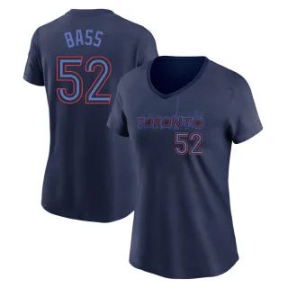 Women's Toronto Blue Jays Anthony Bass Navy 2024 City Connect V-Neck T-Shirt