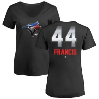 Women's Toronto Blue Jays Bowden Francis Black Midnight Mascot V-Neck T-Shirt