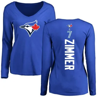 Women's Toronto Blue Jays Bradley Zimmer Royal Backer Slim Fit Long Sleeve T-Shirt