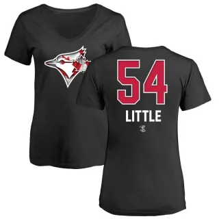 Women's Toronto Blue Jays Brendon Little Black Name and Number Banner Wave V-Neck T-Shirt