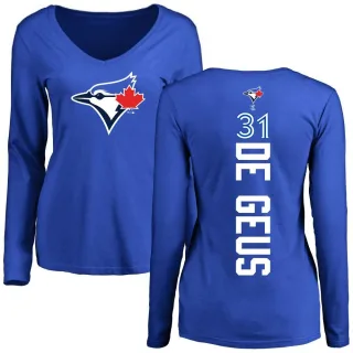 Women's Toronto Blue Jays Brett de Geus Royal Backer Slim Fit Long Sleeve T-Shirt