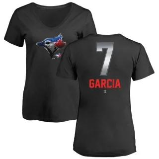 Women's Toronto Blue Jays Damaso Garcia Black Midnight Mascot V-Neck T-Shirt