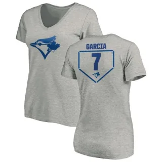 Women's Toronto Blue Jays Damaso Garcia Gray RBI Slim Fit V-Neck T-Shirt Heathered