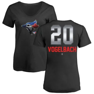 Women's Toronto Blue Jays Daniel Vogelbach Black Midnight Mascot V-Neck T-Shirt