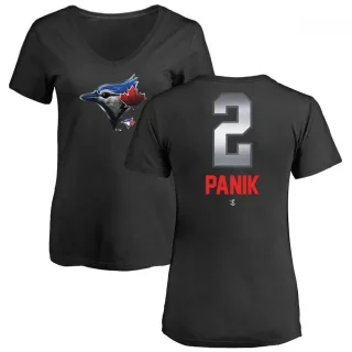 Women's Toronto Blue Jays Joe Panik Black Midnight Mascot V-Neck T-Shirt