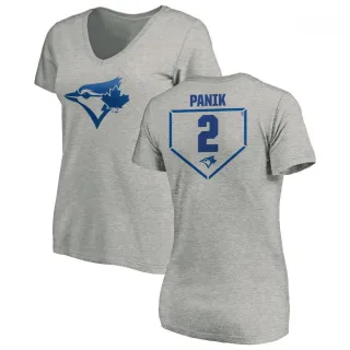 Women's Toronto Blue Jays Joe Panik Gray RBI Slim Fit V-Neck T-Shirt Heathered