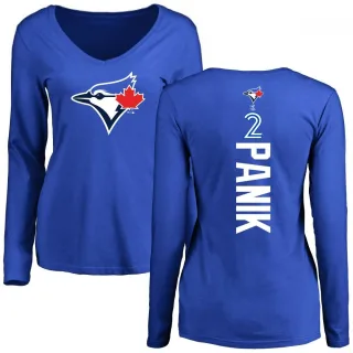 Women's Toronto Blue Jays Joe Panik Royal Backer Slim Fit Long Sleeve T-Shirt