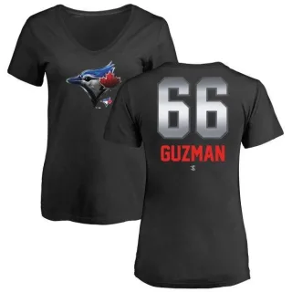 Women's Toronto Blue Jays Juan Guzman Black Midnight Mascot V-Neck T-Shirt