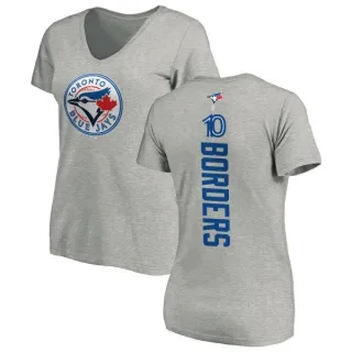 Women's Toronto Blue Jays Pat Borders Ash Backer Slim Fit T-Shirt