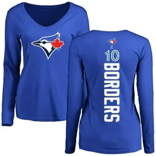 Women's Toronto Blue Jays Pat Borders Royal Backer Slim Fit Long Sleeve T-Shirt