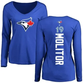 Women's Toronto Blue Jays Paul Molitor Royal Backer Slim Fit Long Sleeve T-Shirt