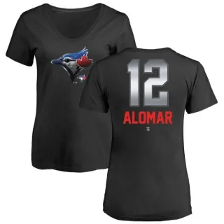 Women's Toronto Blue Jays Roberto Alomar Black Midnight Mascot V-Neck T-Shirt