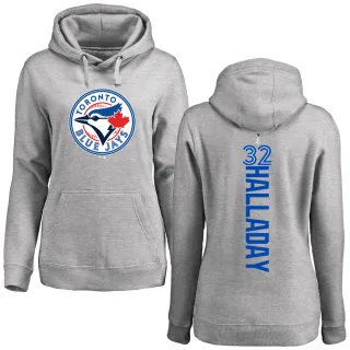 Women's Toronto Blue Jays Roy Halladay Ash Backer Pullover Hoodie