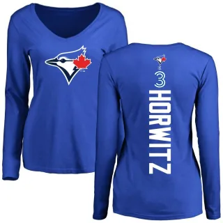 Women's Toronto Blue Jays Spencer Horwitz Royal Backer Slim Fit Long Sleeve T-Shirt