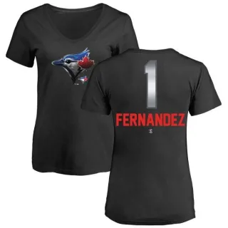 Women's Toronto Blue Jays Tony Fernandez Black Midnight Mascot V-Neck T-Shirt