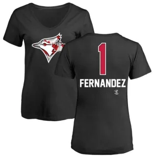 Women's Toronto Blue Jays Tony Fernandez Black Name and Number Banner Wave V-Neck T-Shirt