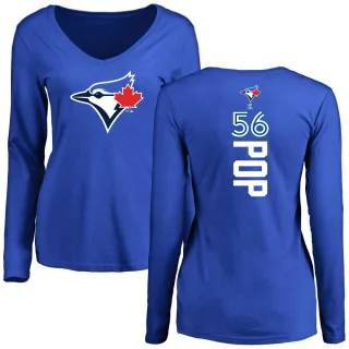 Women's Toronto Blue Jays Zach Pop Royal Backer Slim Fit Long Sleeve T-Shirt